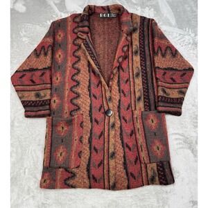 Vintage PGE Wool Mohair Cardigan Jacket Medium Aztec Southwestern 3D Coogi 80s